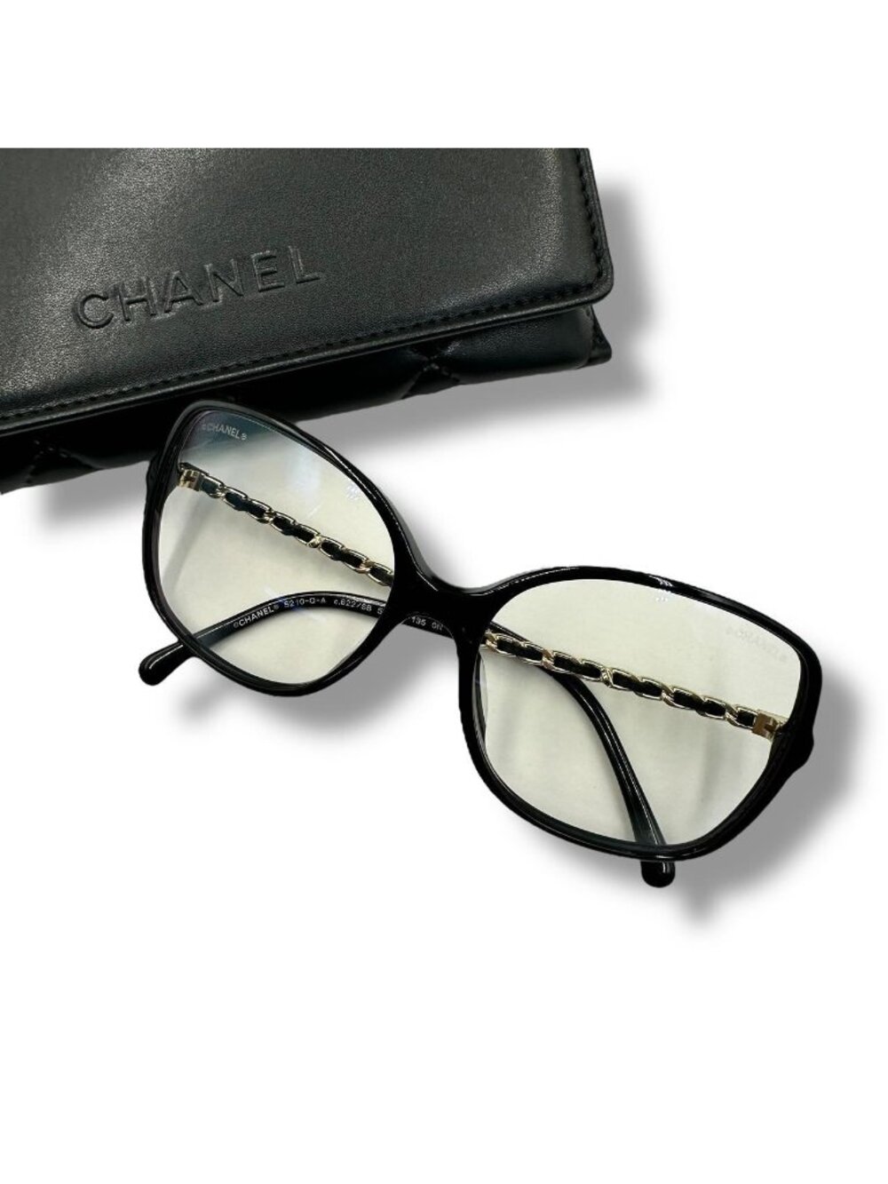 Chanel Sunglasses Chain CC Logo Leather Black Eyewear